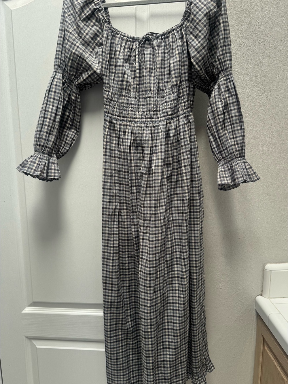 Christy Dawn Gray and White Gingham Maxi Dress